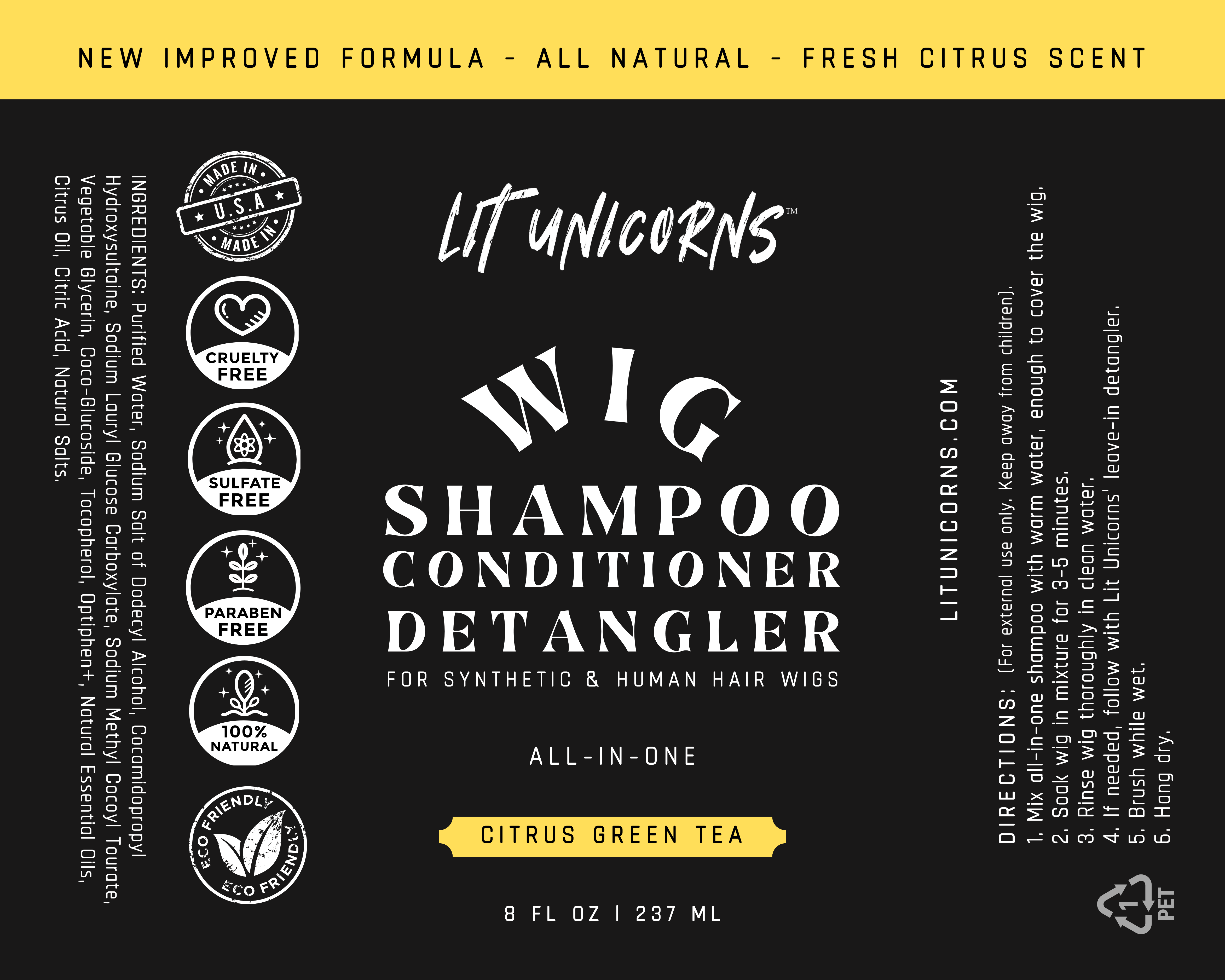 Wig Shampoo- All-in-One Clean/Condition/Detangle - LIT UNICORNS